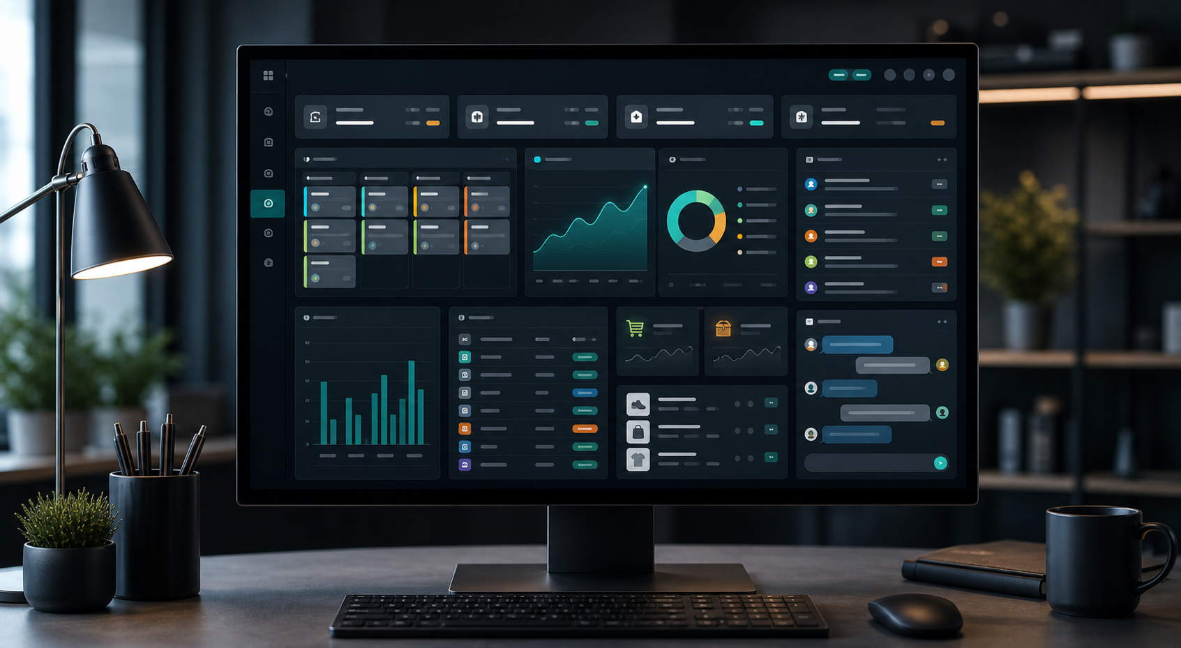 Abstract dashboard preview for CRM, ERP, ecommerce, and support workflows